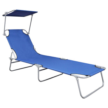 Sedia lunga pieghevole con tenda blu in alluminio