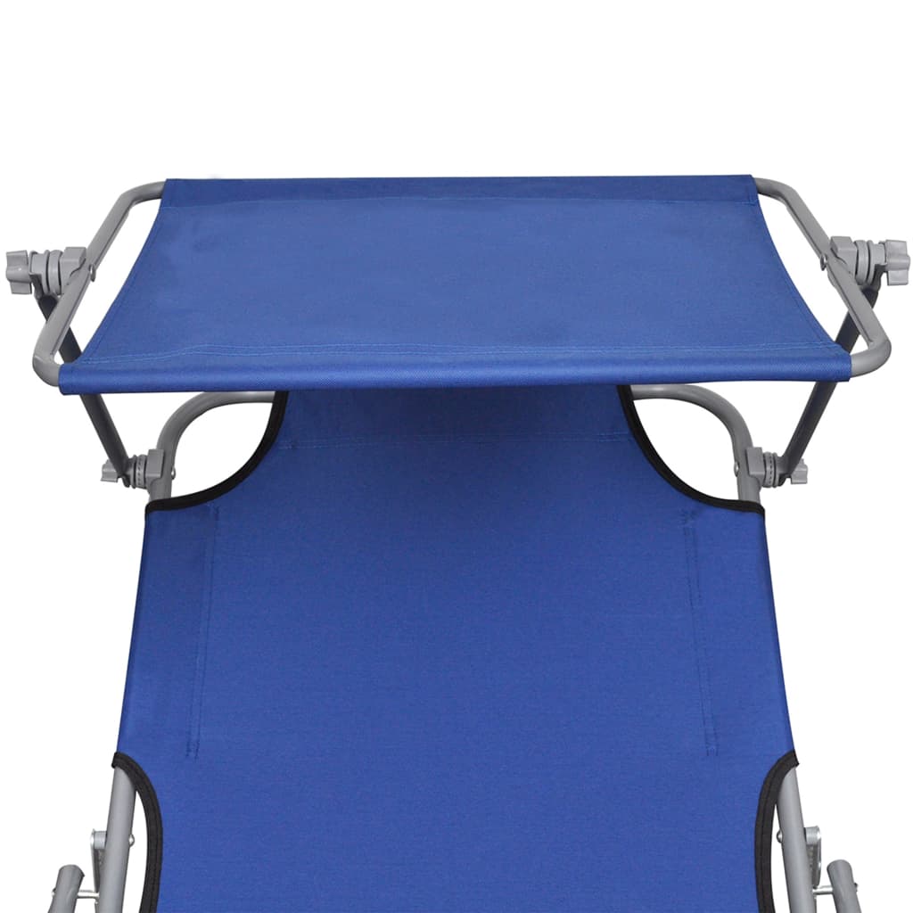 Sedia lunga pieghevole con tenda blu in alluminio