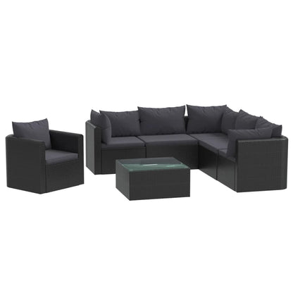 Salon de jardin 7 pcs avec coussins Résine tressée Noir Elegance