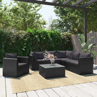 Salon de jardin 7 pcs avec coussins Résine tressée Noir Elegance