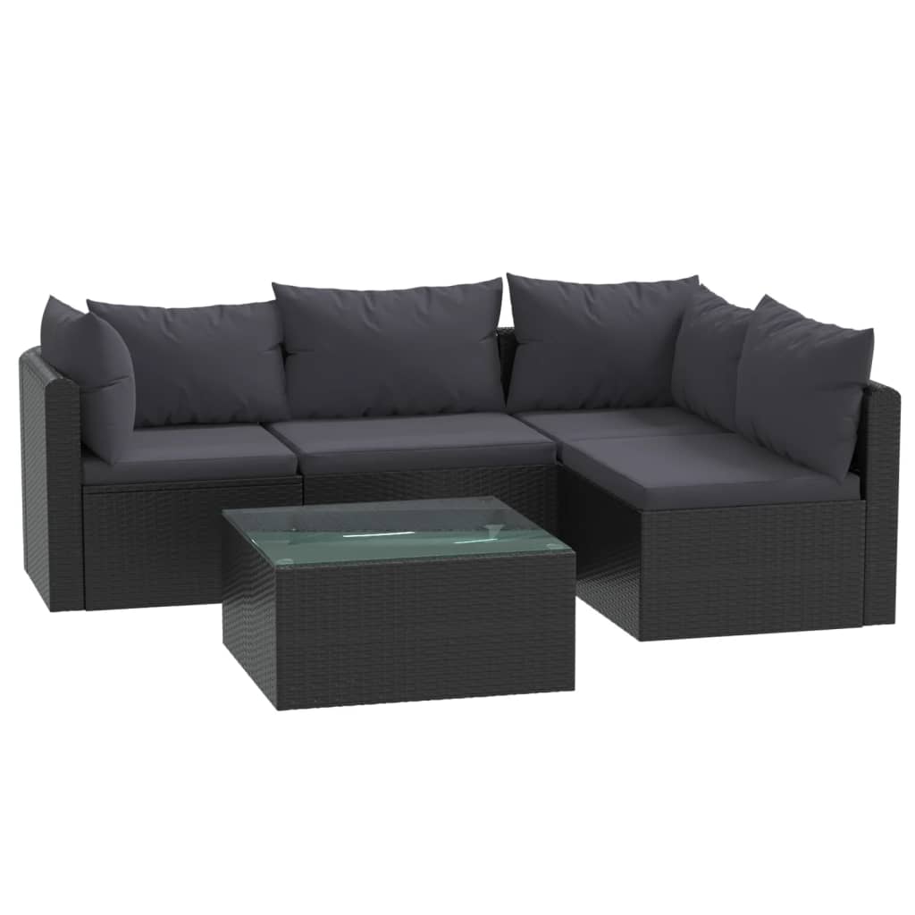 Muebles de jardín de 5 PC con cojines de resina trenzado negro