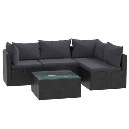 Muebles de jardín de 5 PC con cojines de resina trenzado negro