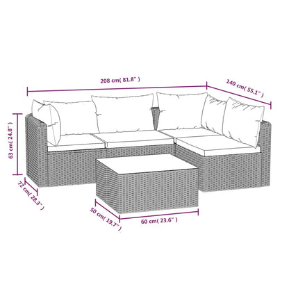 Muebles de jardín de 5 PC con cojines de resina trenzado negro