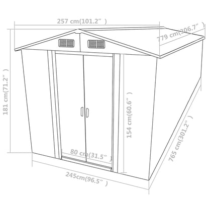 Grauer Gartenschuppen 257x779x181 cm verzinkter Stahl