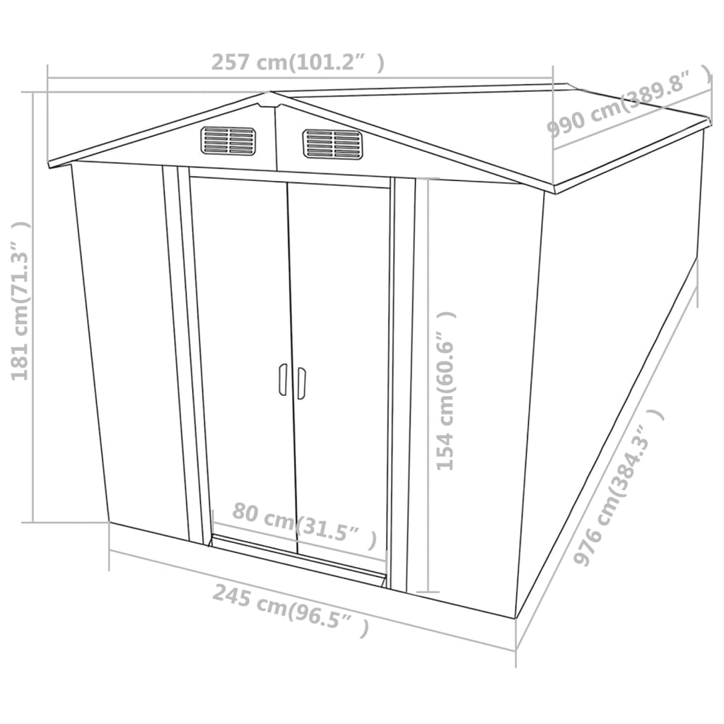 Marrone Garden capannone 257x990x181 cm in acciaio zincato