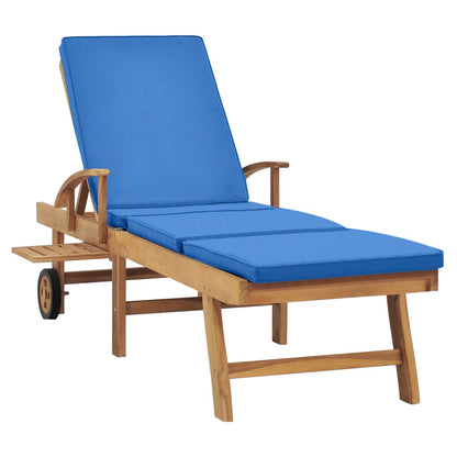 Chaise longue avec coussin Bois de teck solide Bleu