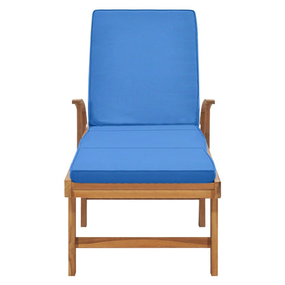 Chaise longue avec coussin Bois de teck solide Bleu