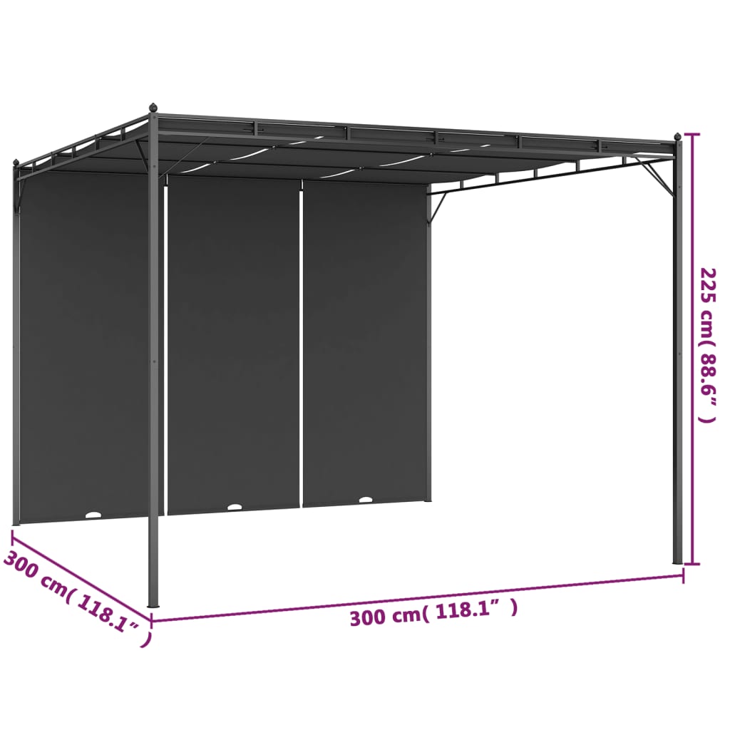 Garden belvedere with side curtain 3x3x2.25 m anthracite