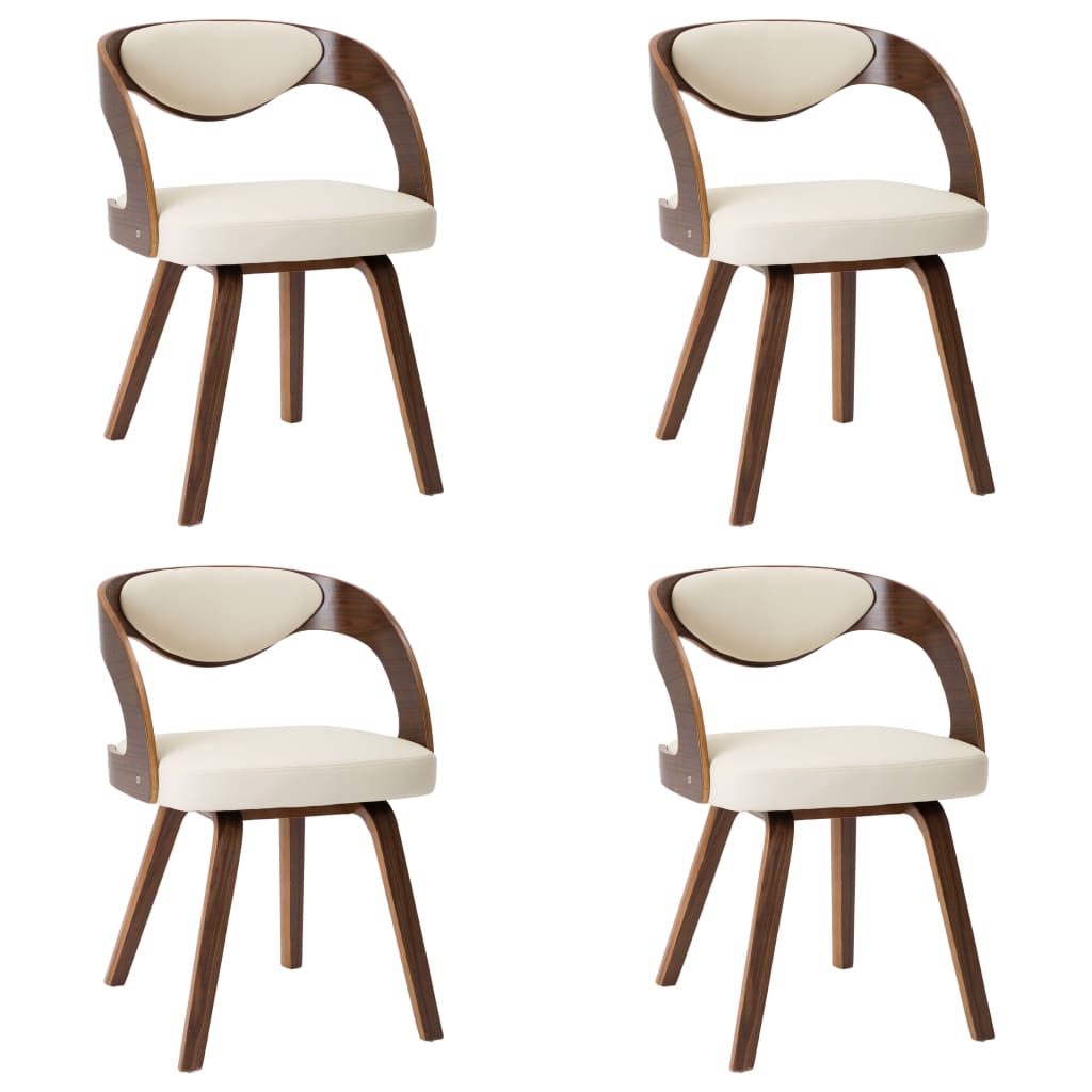 Dining chairs Lot of 4 curved wood cream and imitation leather