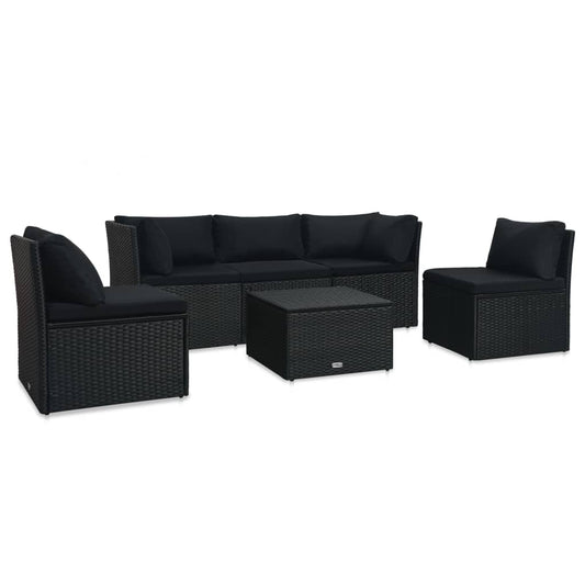 Muebles de jardín de 4 pcs con cojines de resina trenzados negros