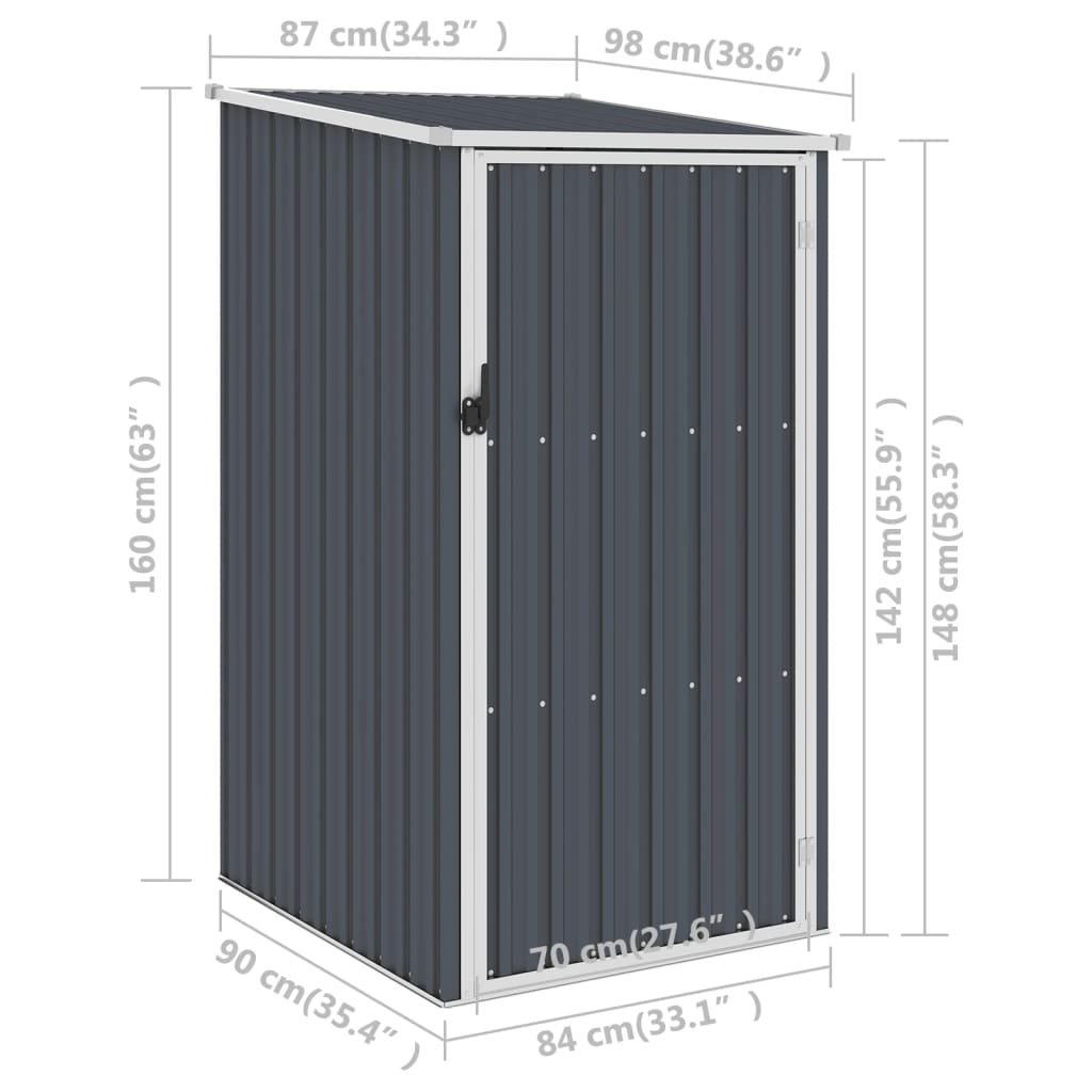 Antracite Garden Shed 87x98x159 cm de aço galvanizado