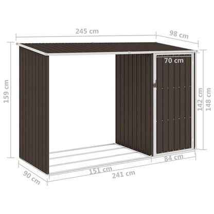 Brauner Gartenschuppen 245x98x159 cm verzinkter Stahl