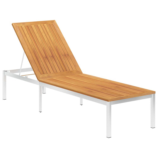 Chaise longue transat Bois d'acacia et acier inoxydable