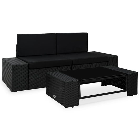 Muebles de jardín 3 pcs resina trenzada negra