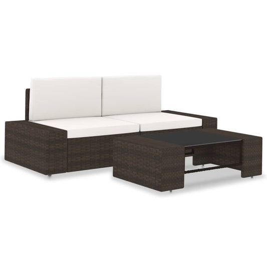 Muebles de jardín 3 pcs resina trenzada marrón