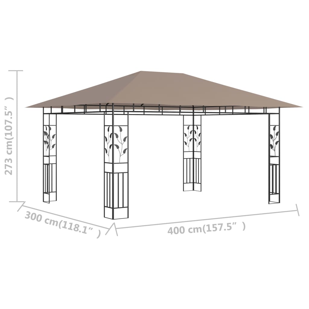 Pergola con 4x3x2,73 M Taupe Mosquito Net 180 g/m²