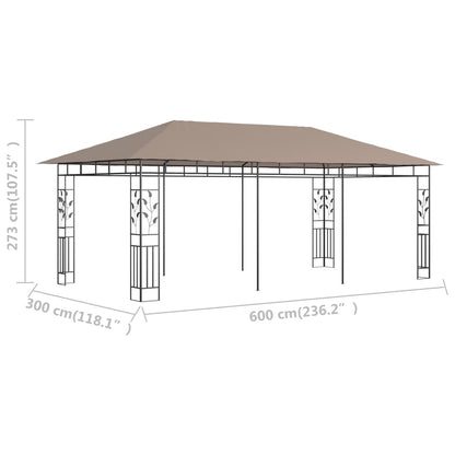 Pergola con zanzara netta 6x3x2,73 m Taupe 180 g/m²