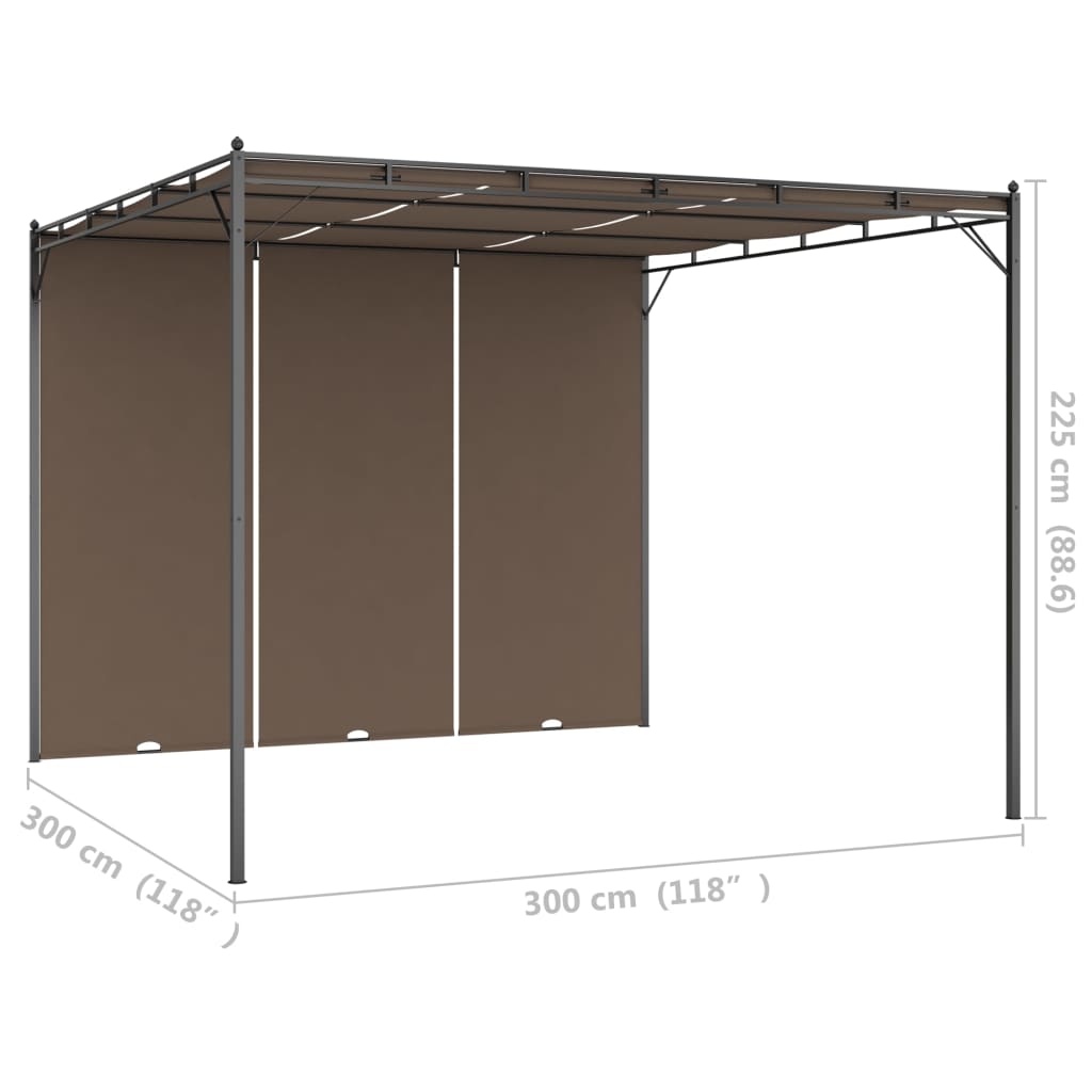 Garden belvedere with side curtain 3x3x2.25 m taupe