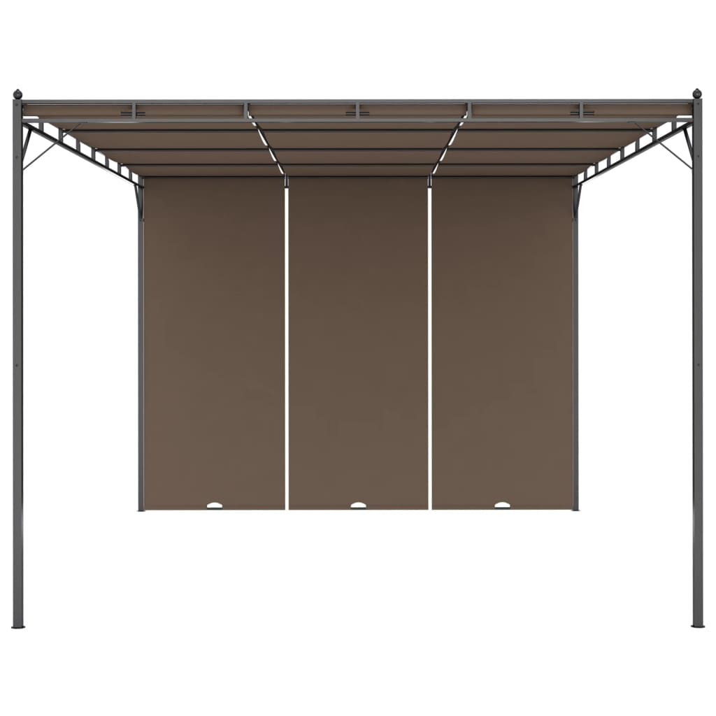 Garden belvedere with side curtain 4x3x2.25 m taupe