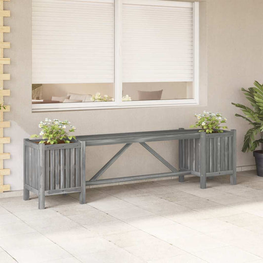 Garden bench with 2 planters 150 cm Gray acacia wood