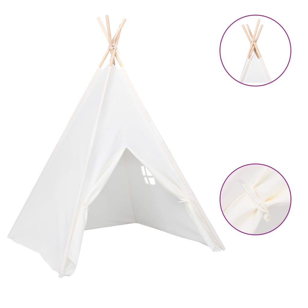 Tenda per tepee per bambini con sacca per pelle bianca 120x120x150 cm