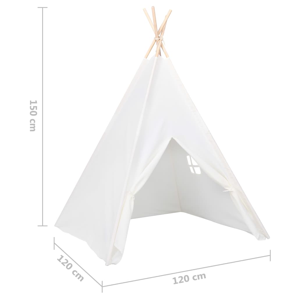 Tenda per tepee per bambini con sacca per pelle bianca 120x120x150 cm