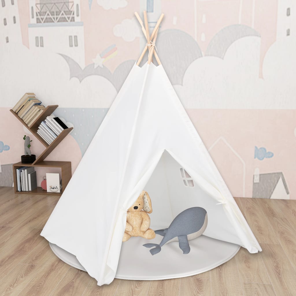 Tenda per tepee per bambini con sacca per pelle bianca 120x120x150 cm