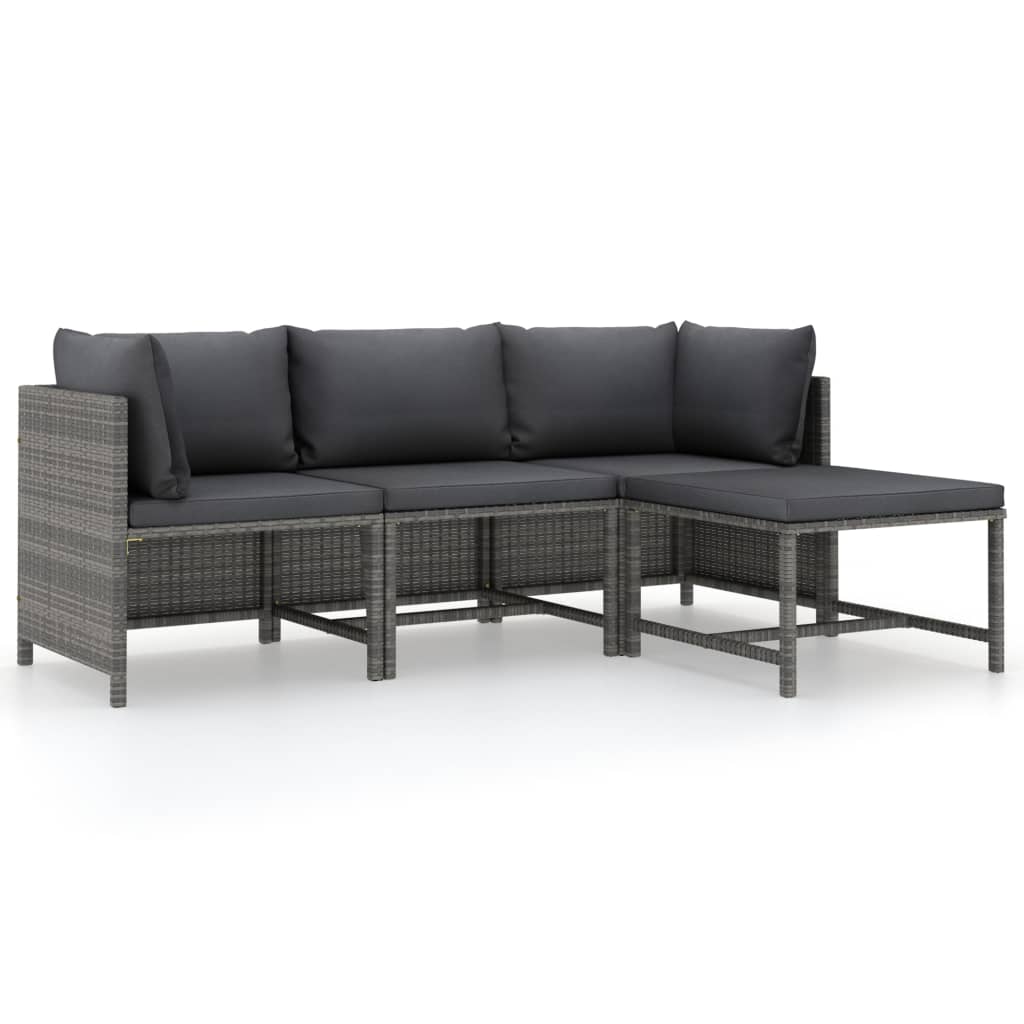 Muebles de jardín de 4 pcs con cojines de resina trenzada gris