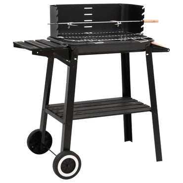 Carbon barbecue with black steel wheels