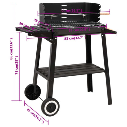 Barbecue au charbon de bois avec roues noir acier