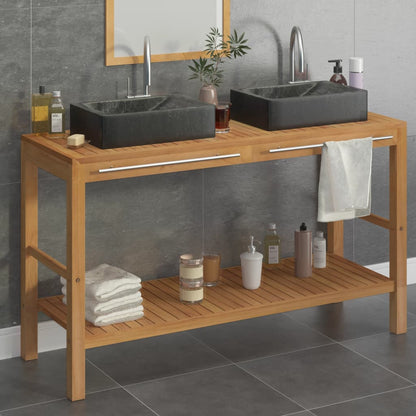 Armadio del bagno in teak solido con lavandini in marmo nero