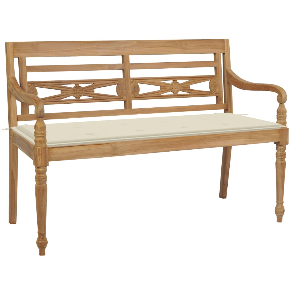 Batavia bench with Cream Cushion 120 cm Solid teak wood