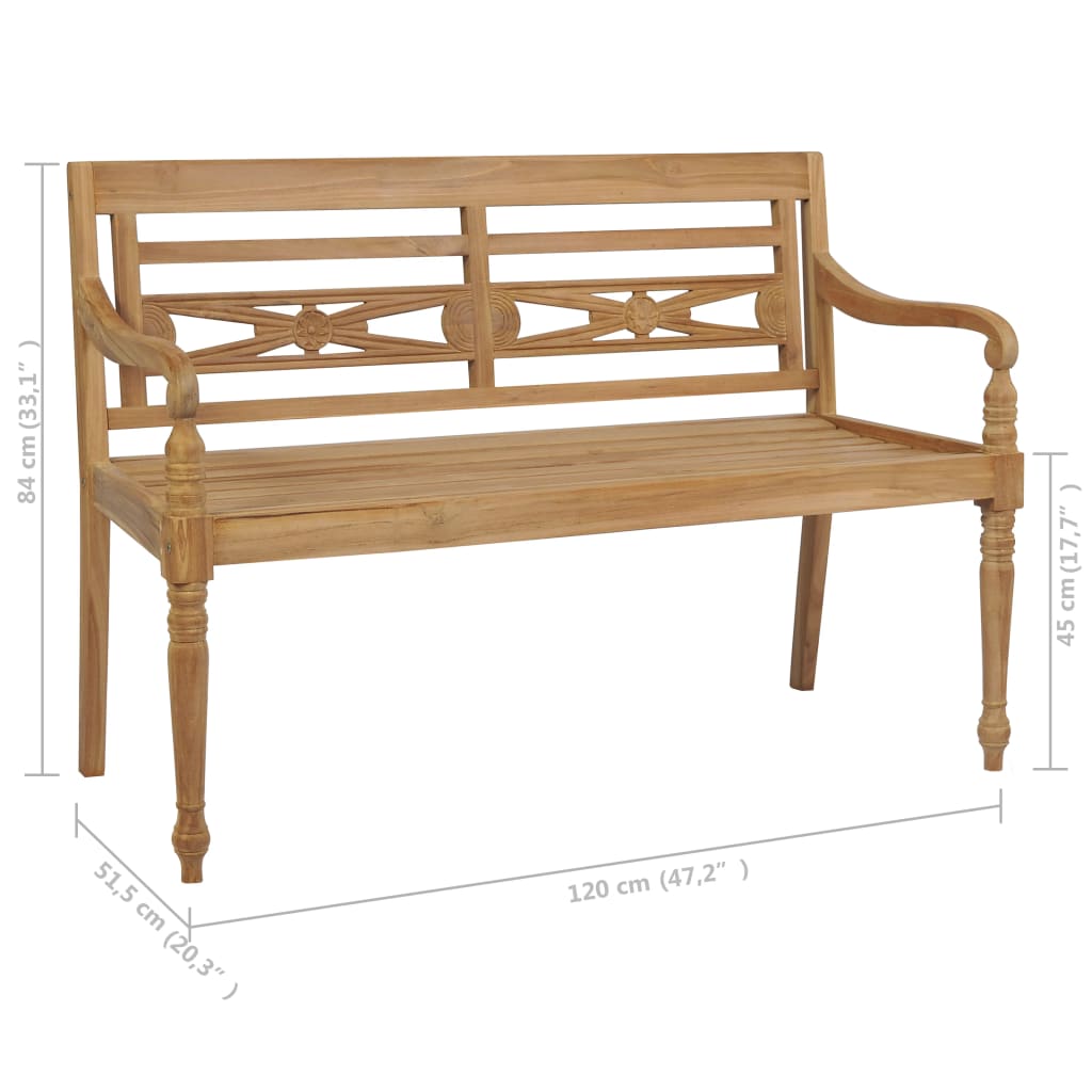 Batavia bench with Cream Cushion 120 cm Solid teak wood