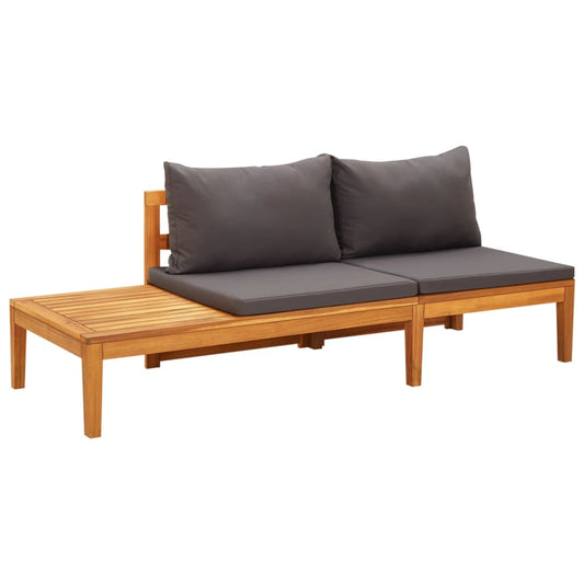 Garden bench with table with dark gray teak cushions