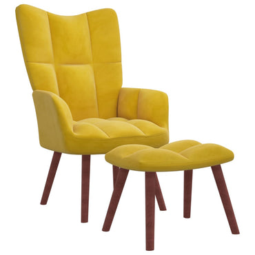 Silla de relajación con reposapiés amarillo de terciopelo mostaza