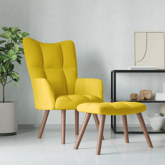 Silla de relajación con reposapiés amarillo de terciopelo mostaza