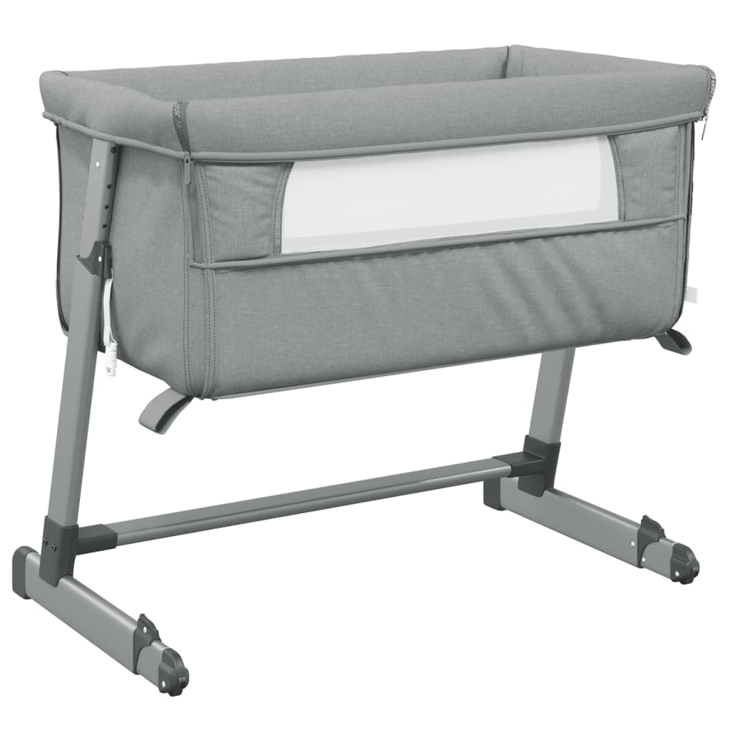 Baby bed with light gray mattress flax fabric