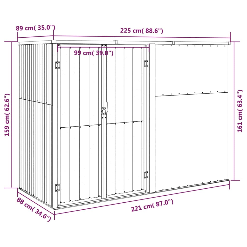 Grüne Gartenwerkzeug Schutz 225x89x161 cm verzinkter Stahl