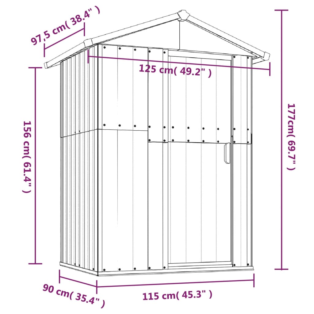 Galpão cinza 126x97.5x177 cm de aço galvanizado