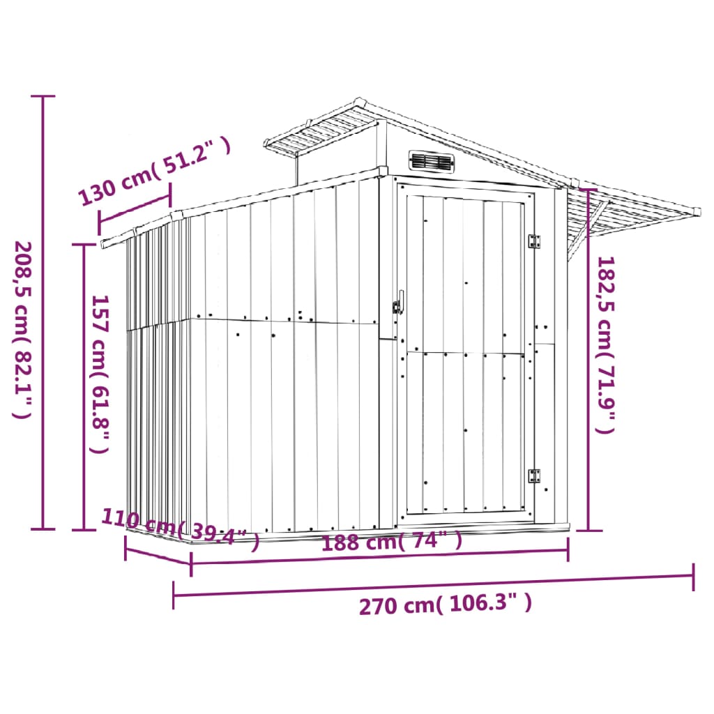 Estracite Garden Shed 270x130x208.5 cm de acero galvanizado