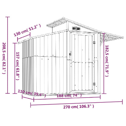 Antracite Garden Shed 270x130x208,5 cm de aço galvanizado