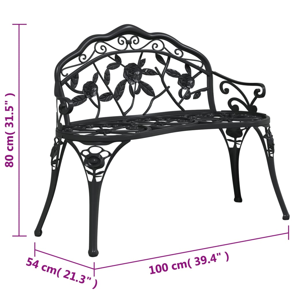 Garden bench 100 cm black cast aluminum