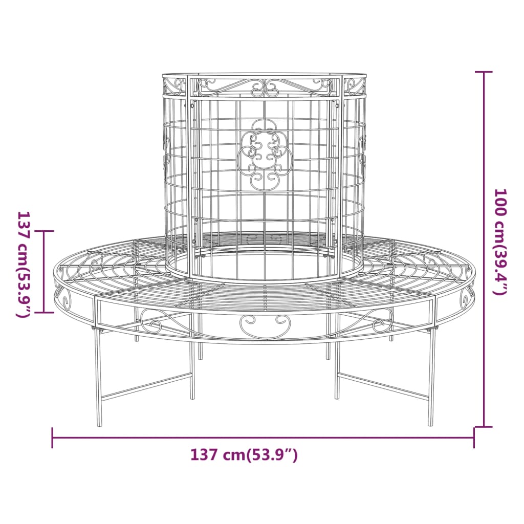 Banco circular Ø137 cm de aço preto Ø137 cm