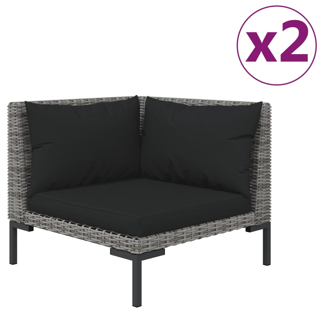 3 pcs muebles de jardín gris oscuro resina trenzada a media ronda