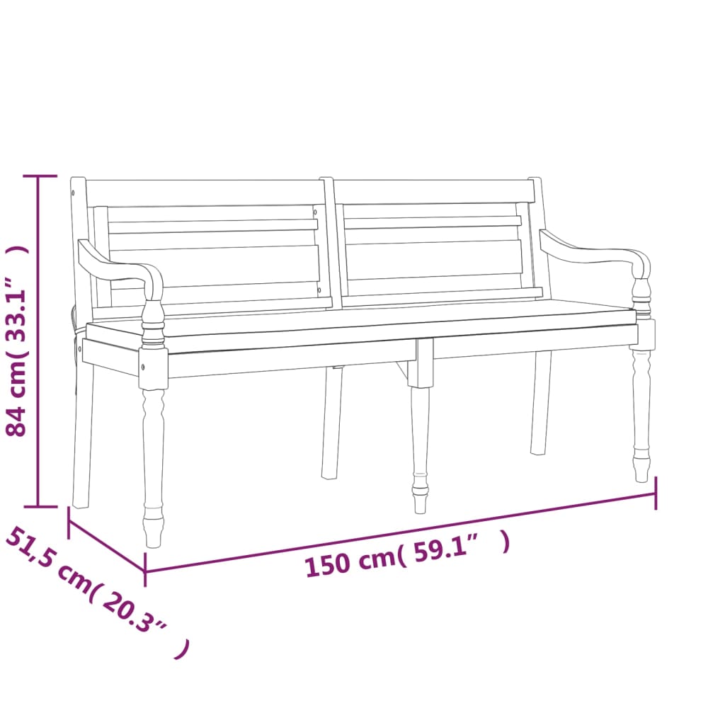 Banc Batavia avec coussin 150 cm Bois de teck massif