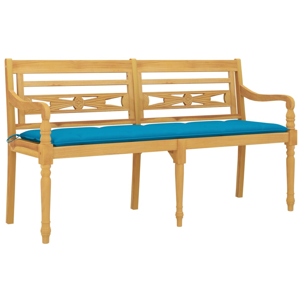 Banc Batavia avec coussin bleu clair 150 cm Bois de teck massif