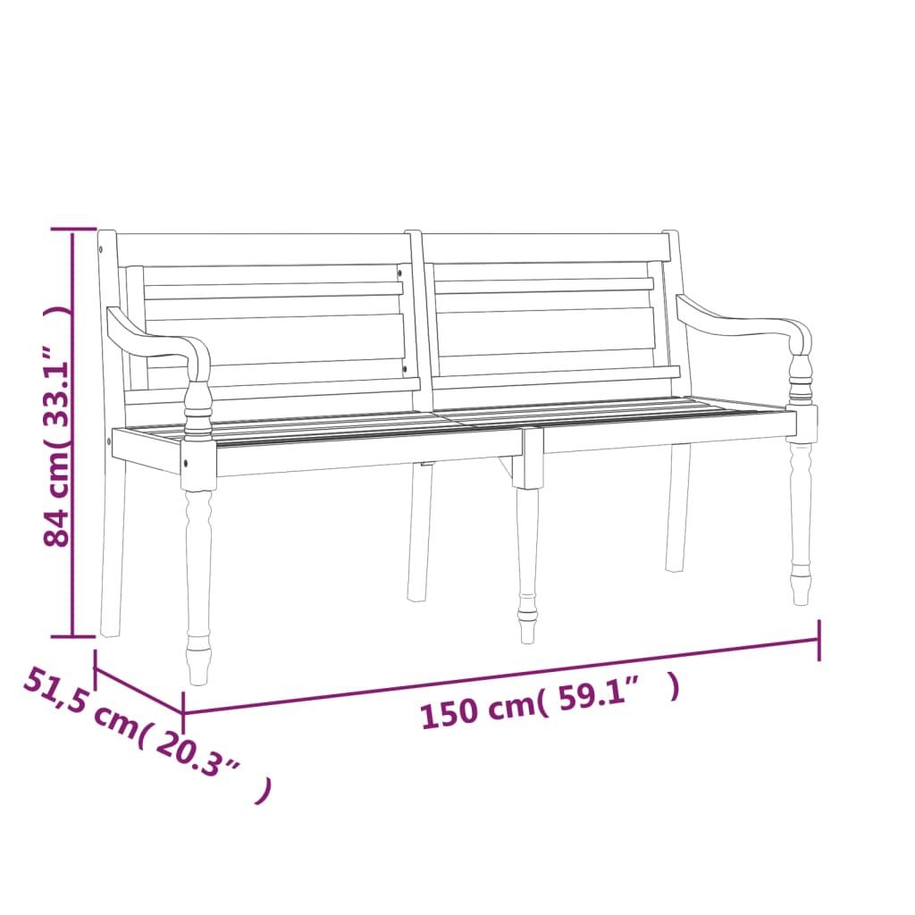 Banc Batavia avec coussin bleu clair 150 cm Bois de teck massif