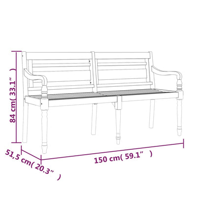 Banc Batavia avec coussin bleu clair 150 cm Bois de teck massif