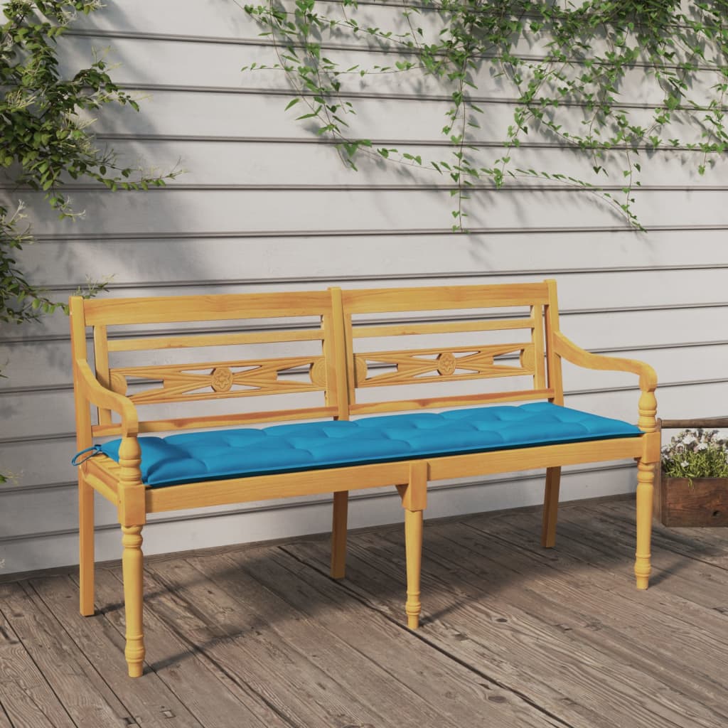 Banc Batavia avec coussin bleu clair 150 cm Bois de teck massif