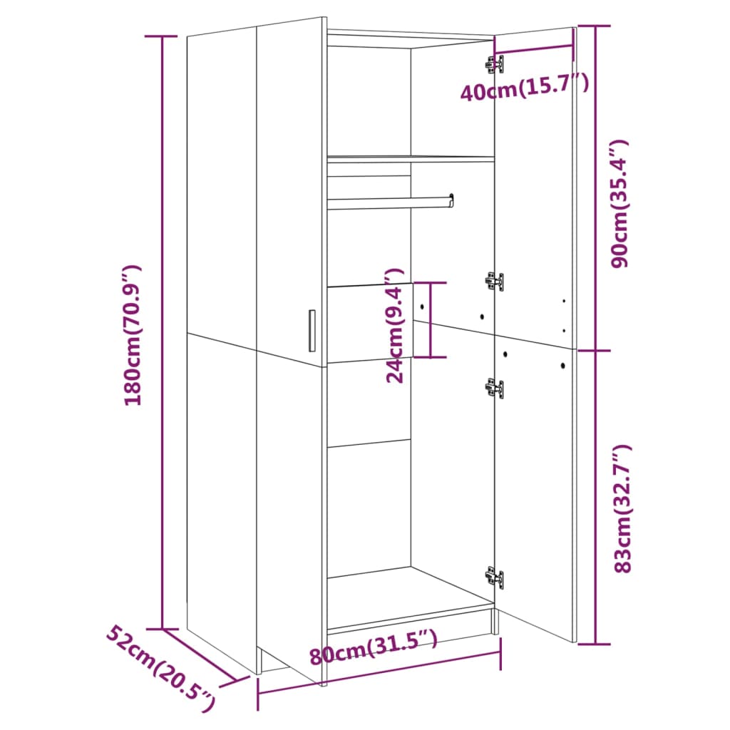 Sonoma Grey Wardrobe 80x52x180 CM de engenharia de madeira